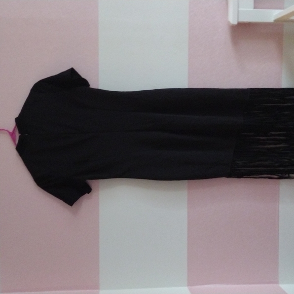 New York & Co Black Mock Neck Fringe Dress - Picture 6 of 6